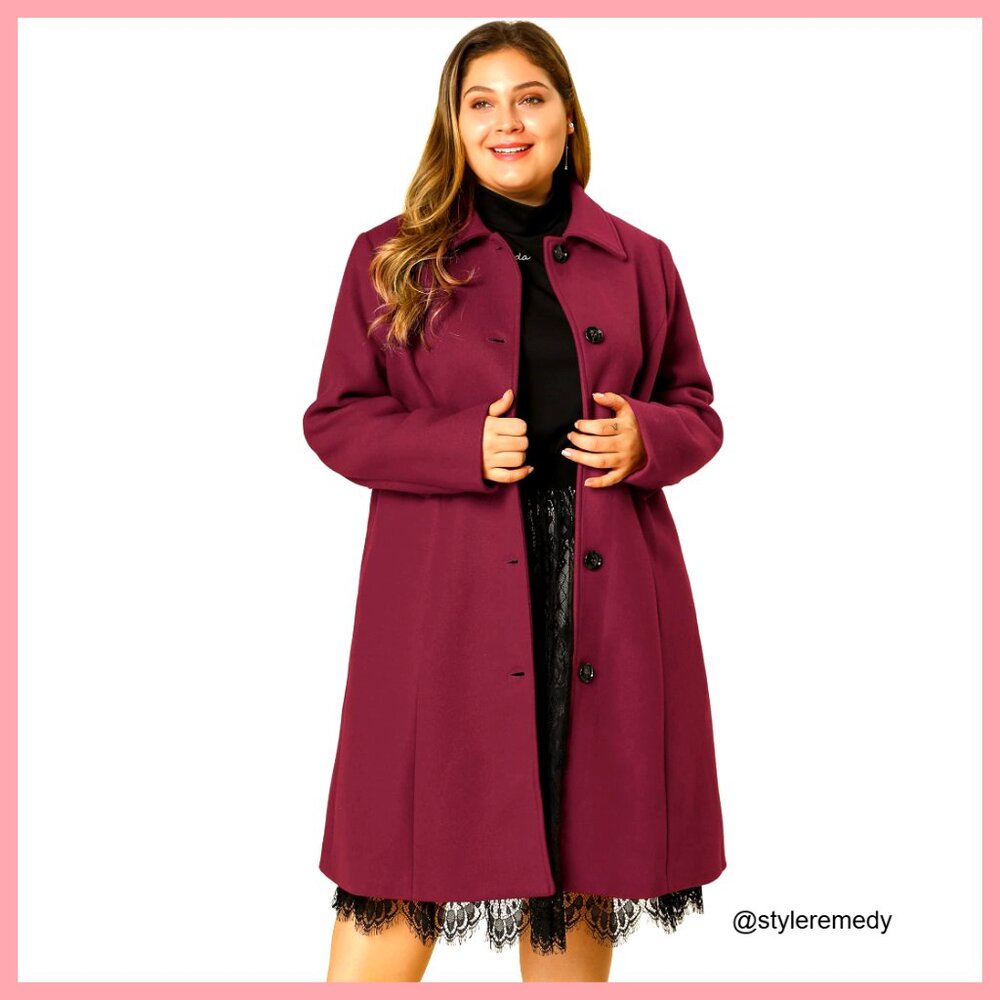 Plus Size Single Breasted Belted Winter Long Coat… - image 1